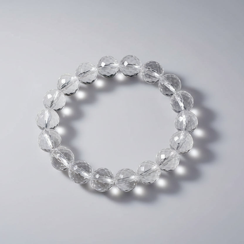 Round Faceted Sphatik Bracelet in Elastic-6 mm