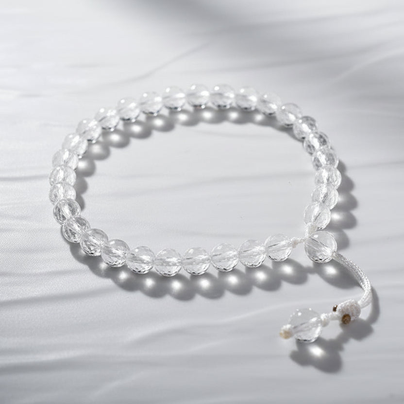 Round Faceted Sphatik Bracelet with Adjustable Thread-8 mm