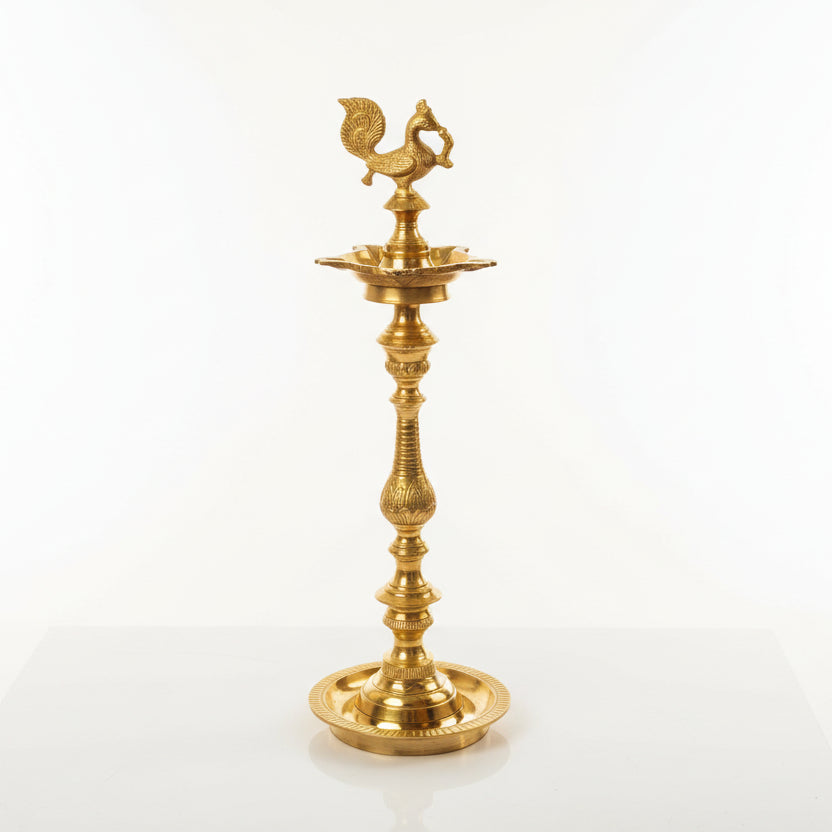 Peacock Samai Oil Lamp In Brass-Set of 2