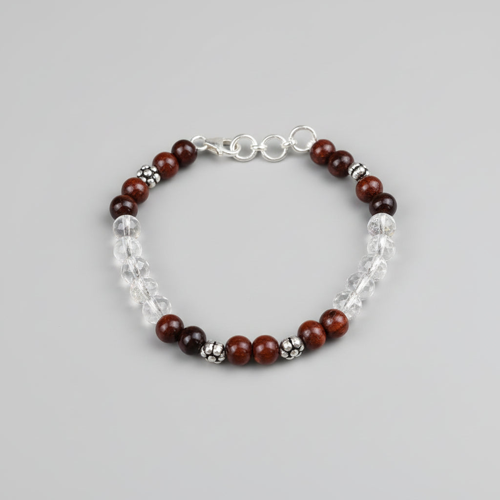 Round Sphatik & Red Sandalwood Bracelet-7 mm