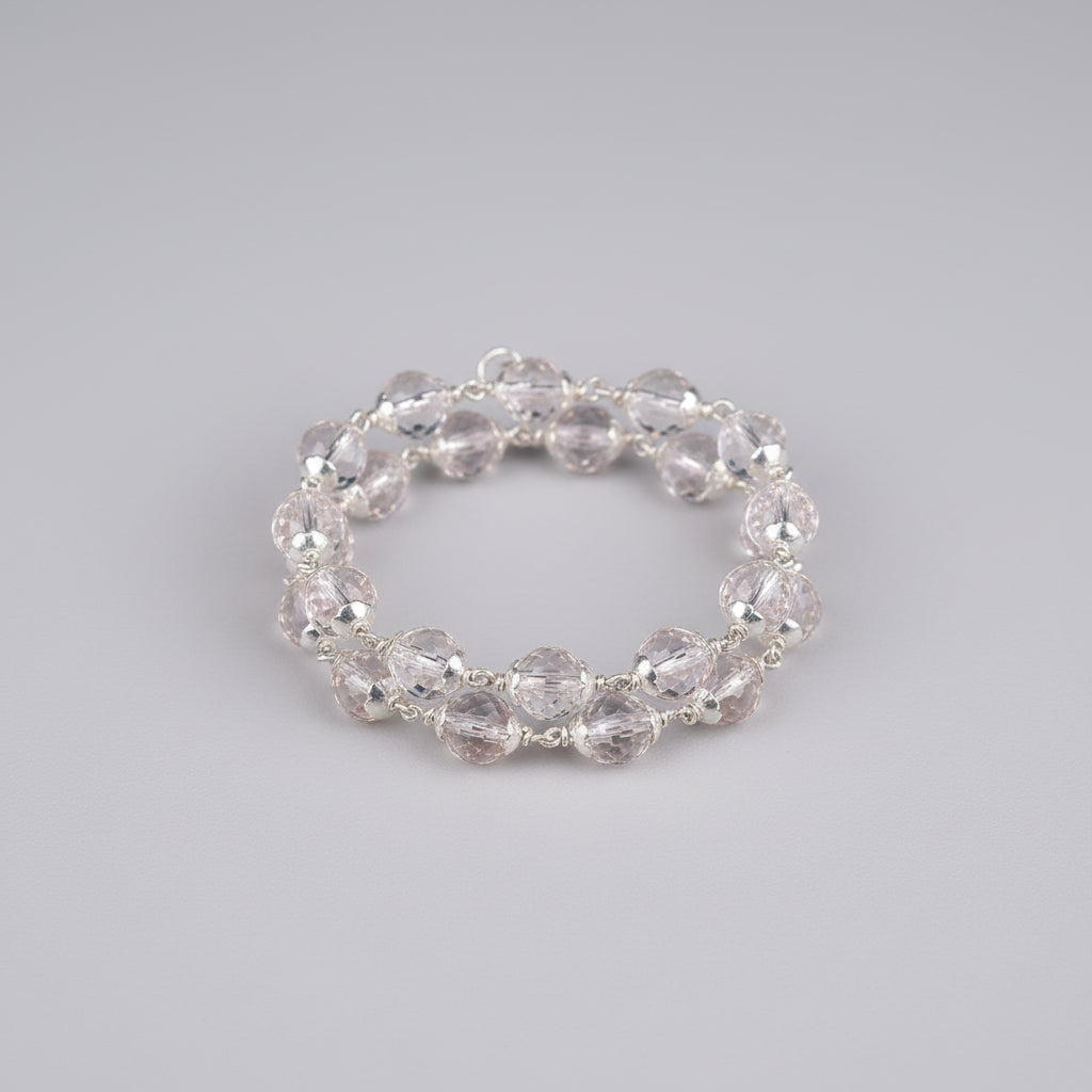 Round Faceted Sphatik Bracelet with Silver Caps & Hook-8 mm