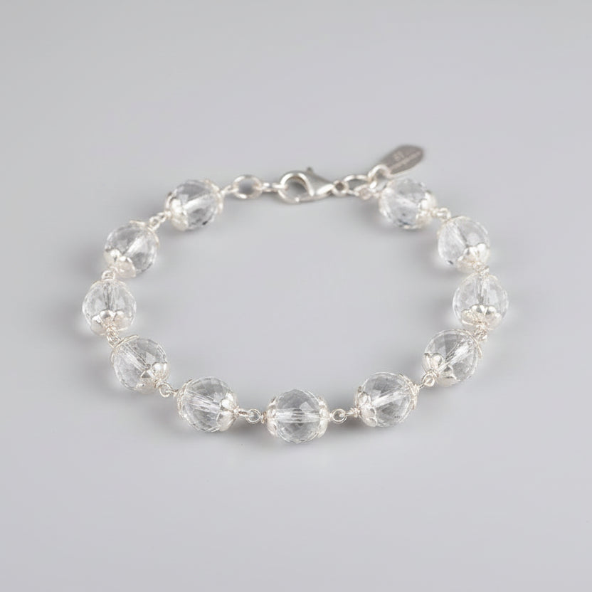 Round Faceted Sphatik Bracelet with Silver Caps & Hook-8 mm