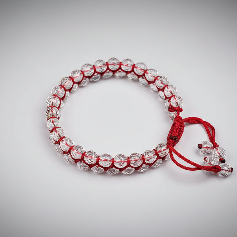 Round Faceted Sphatik Double Turn Bracelet-White Thread