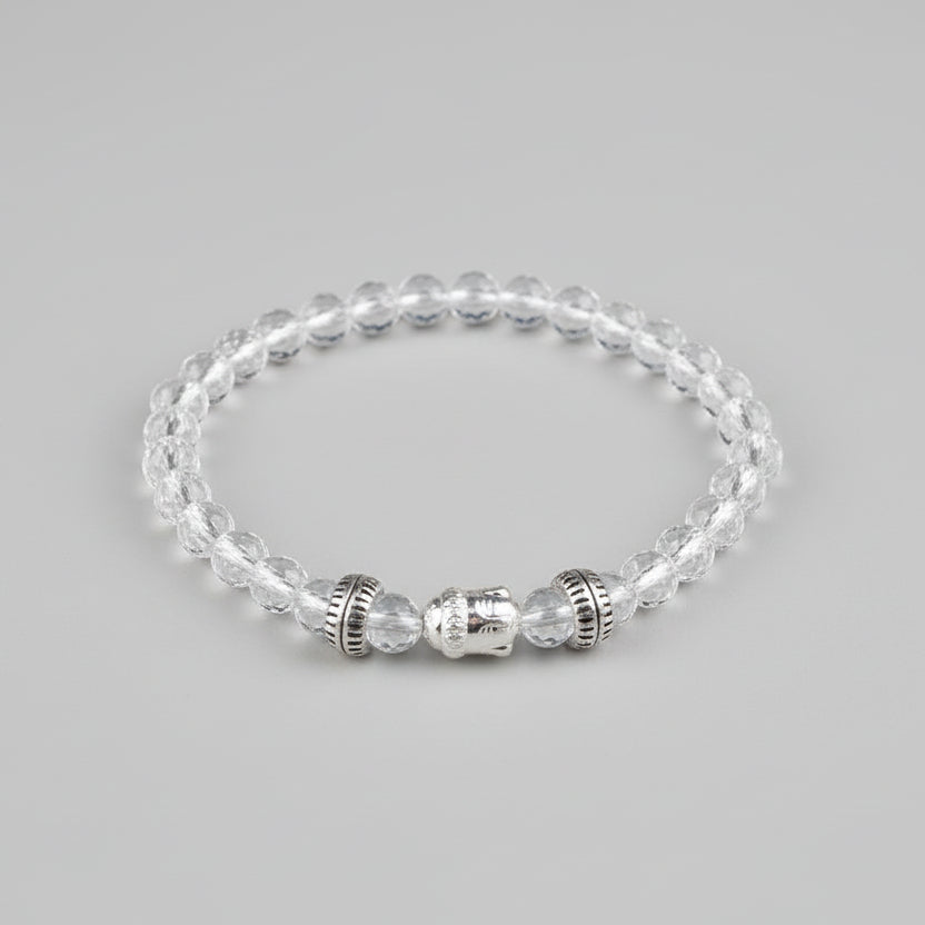 Round Faceted Sphatik Buddha Bracelet in Elastic-7 mm