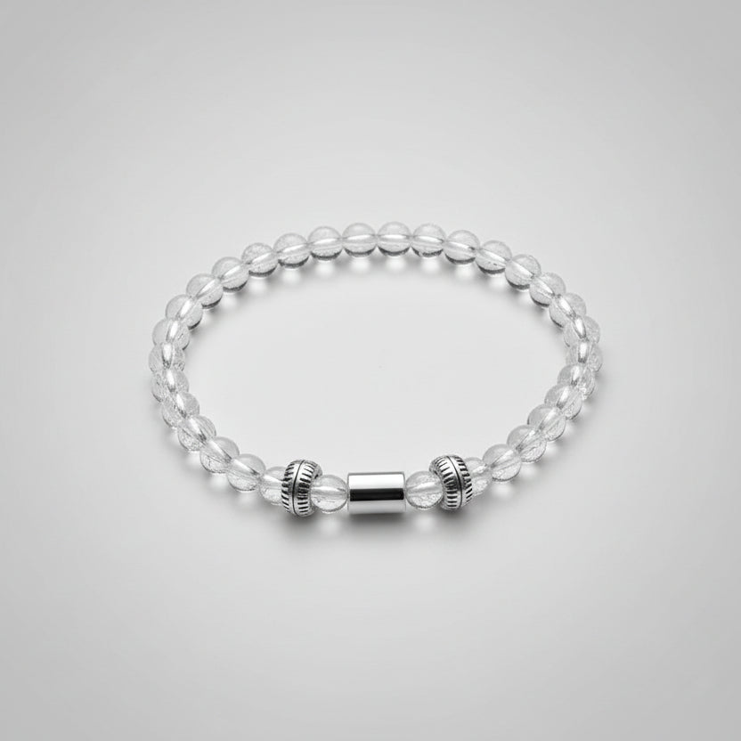 Round Faceted Sphatik Buddha Bracelet in Elastic-12 mm