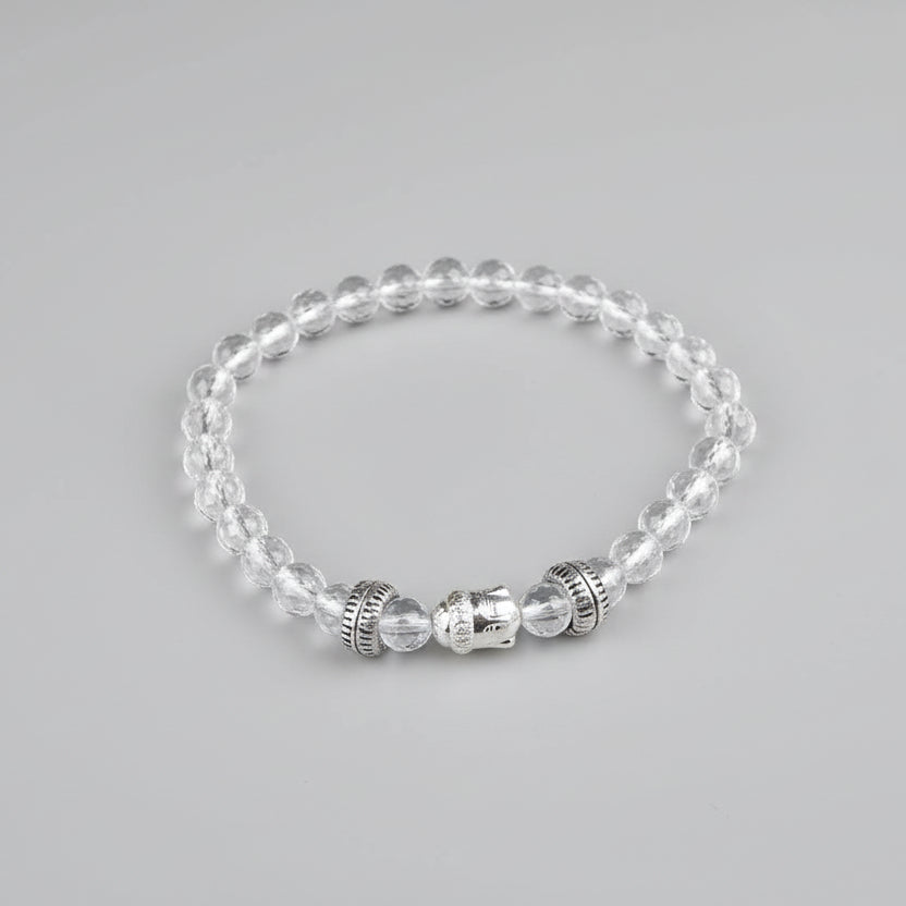 Round Faceted Sphatik Buddha Bracelet in Elastic-6 mm