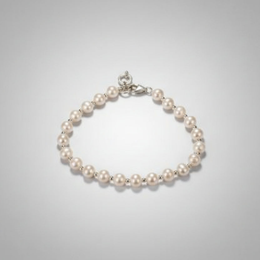 Pearl Bracelet with Silver Balls-7 mm