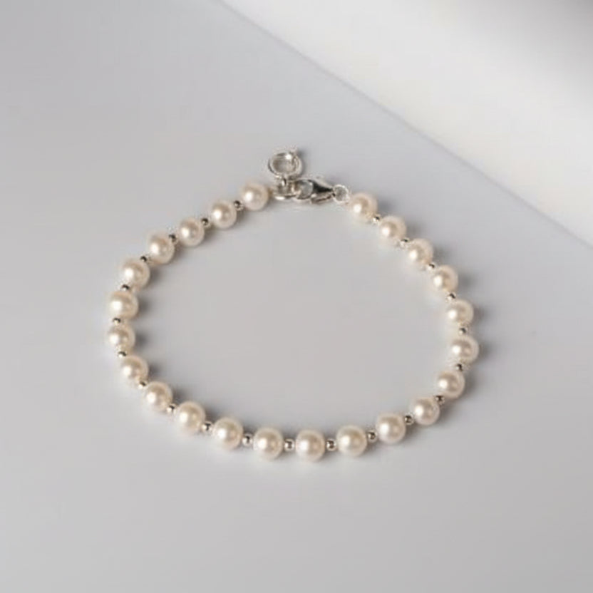 Pearl Bracelet with Silver Balls-6 mm
