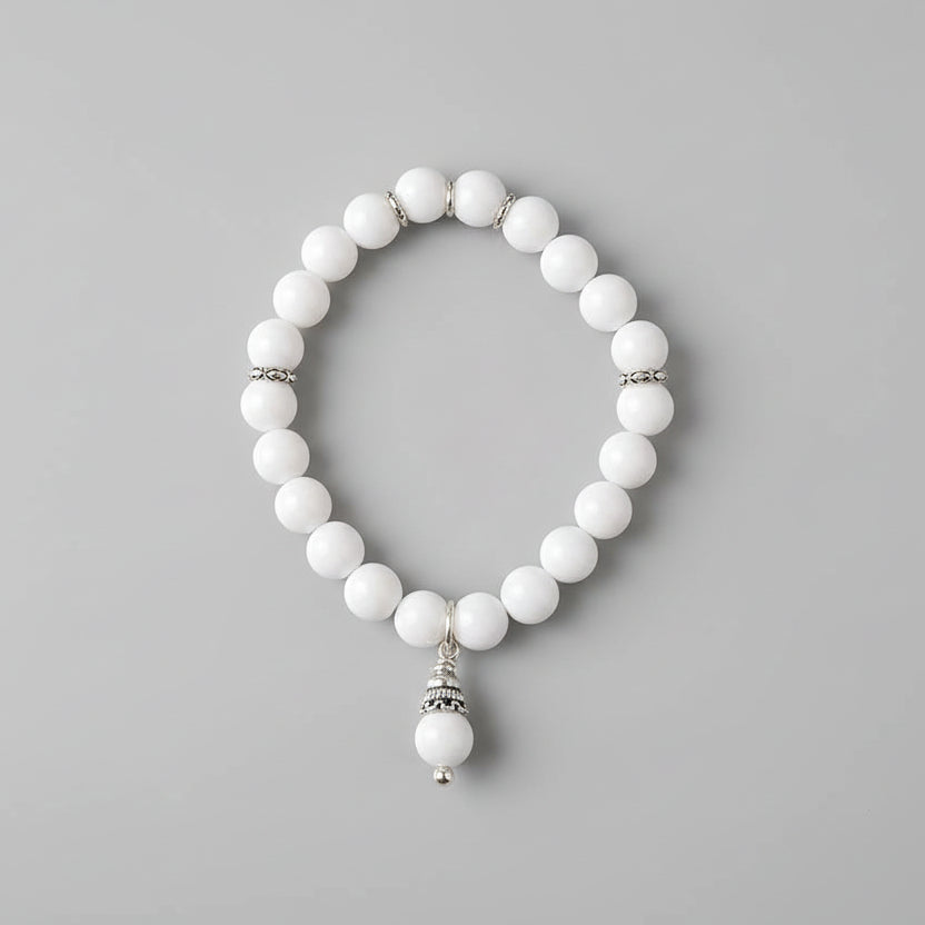 White Agate Bracelet With Silver Trinklet