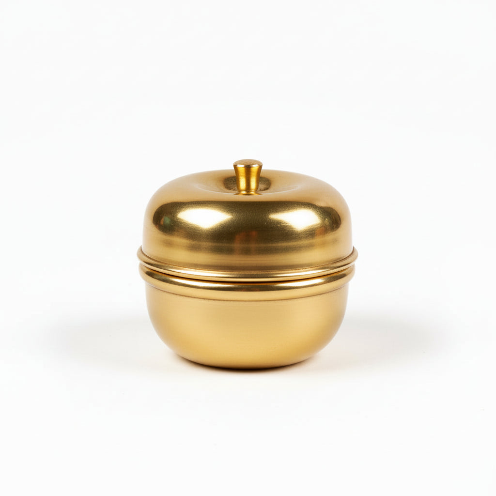 Brass Apple Design Haldi Kumkum Container (Dibbi)-Set of 2