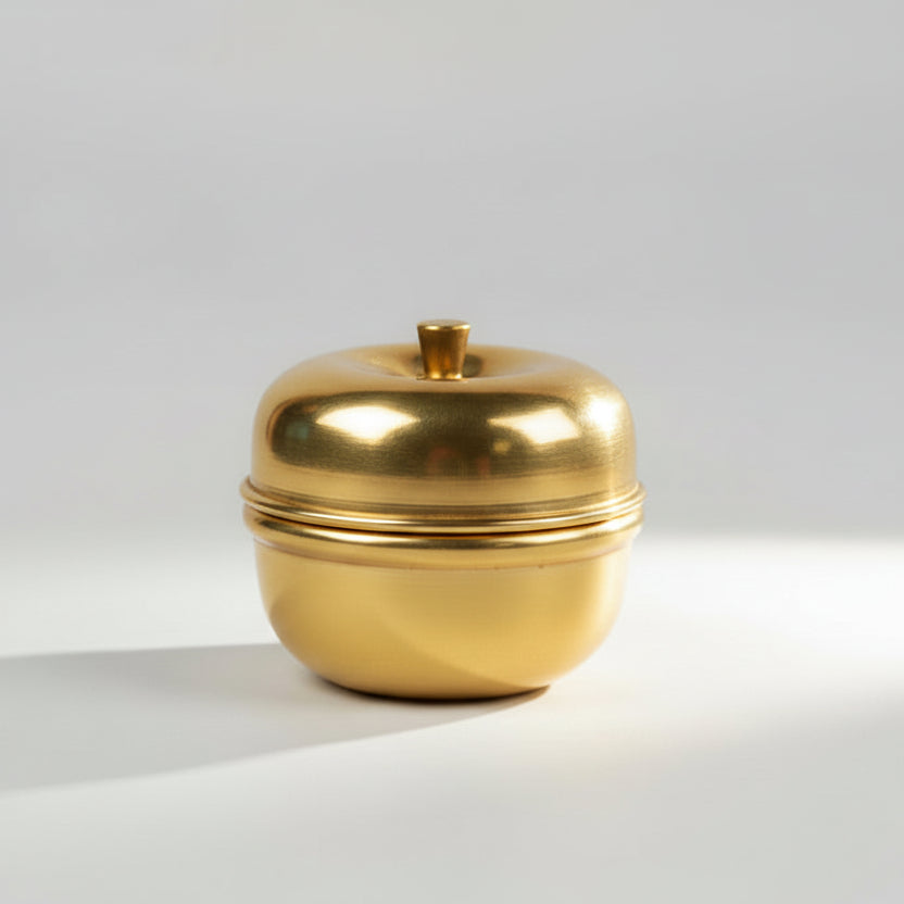 Brass Apple Design Haldi Kumkum Container (Dibbi)-One Piece