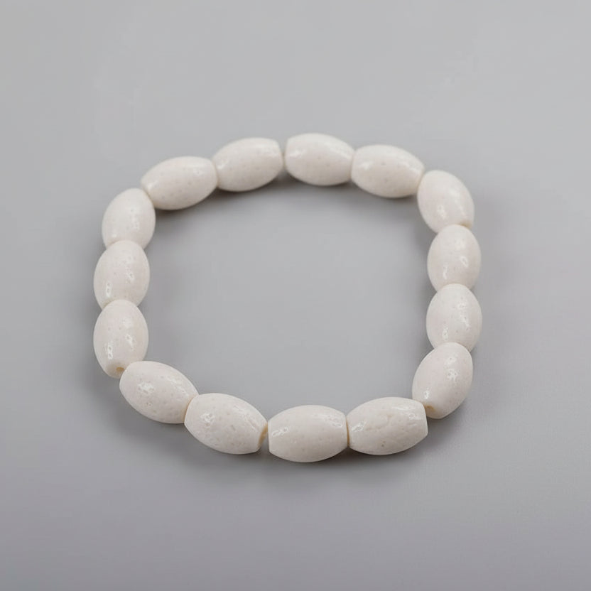 White Coral Drum Shape Elastic Bracelet