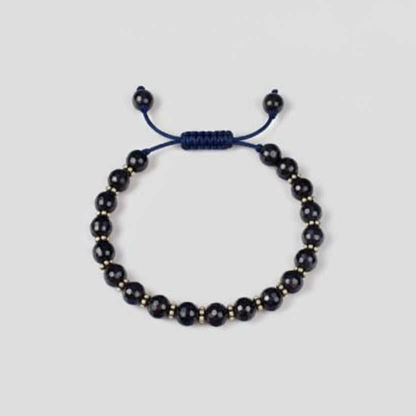 Round Blue Sapphire Faceted Bracelet with Silver Chakri