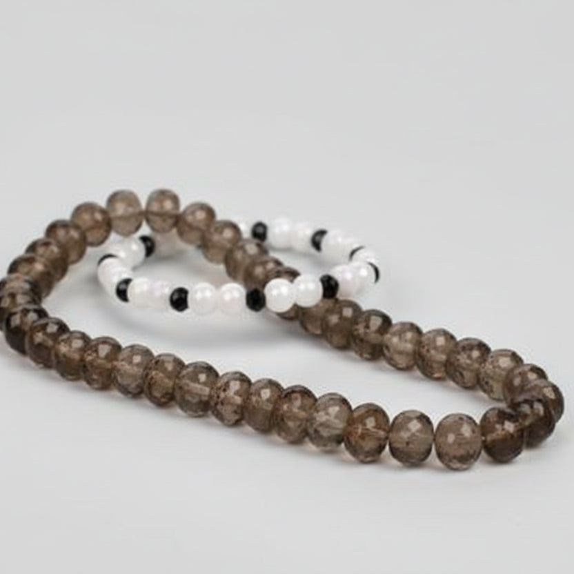 Smoky Quartz Faceted Button Shaped Beads Necklace-74 gms