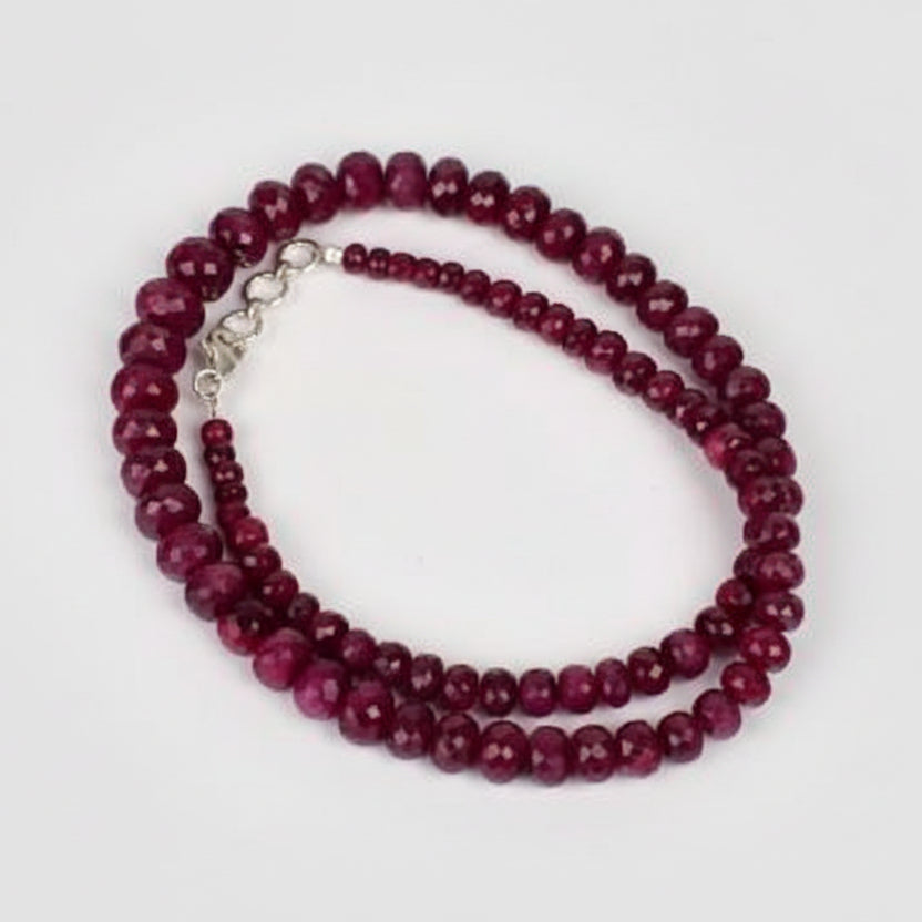 Ruby Button Shape Faceted Beads Necklace-238.45 carats