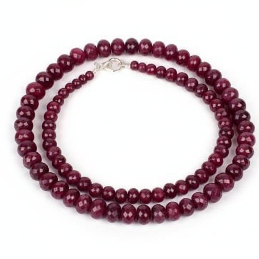 Ruby Button Shape Faceted Beads Necklace-428 carats