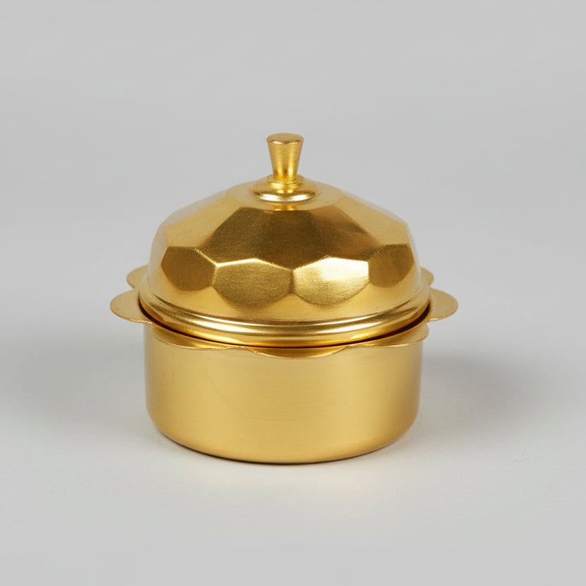 Brass Faceted Haldi Kumkum Container (Dibbi)-One Piece