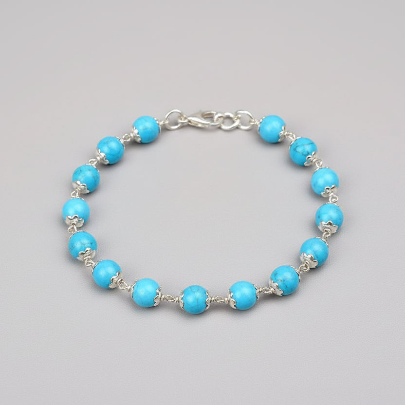Turquoise Bracelet with Silver Capping-6 mm