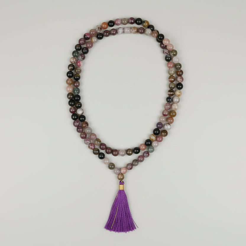 Multi Tourmaline Round Beads Mala-108+1 Beads (Size: 6 mm)