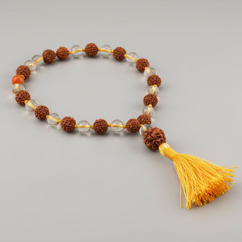 4 Mukhi Java Mala With Citrine Beads-72+1 Beads