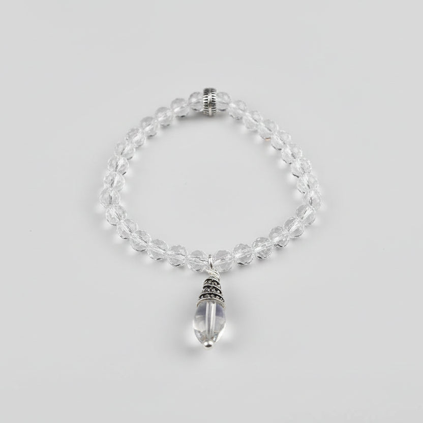 Round Faceted Sphatik Bracelet in Elastic with Trinklet-6 mm