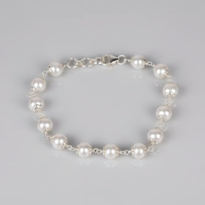 Pearl Bracelet with Silver Capping-8 mm