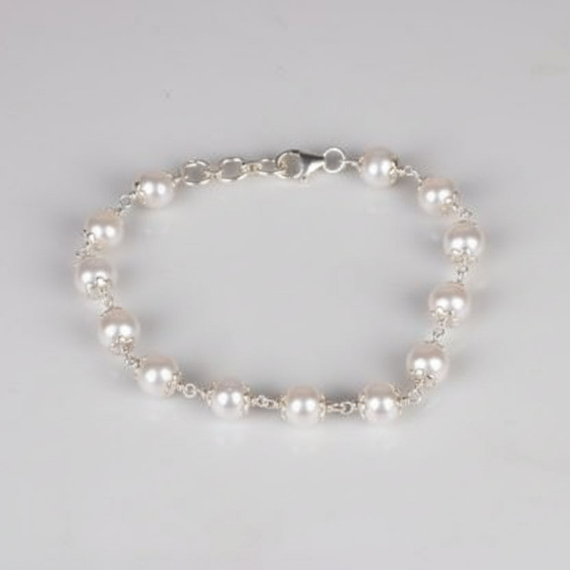 Pearl Bracelet with Silver Capping-6 mm
