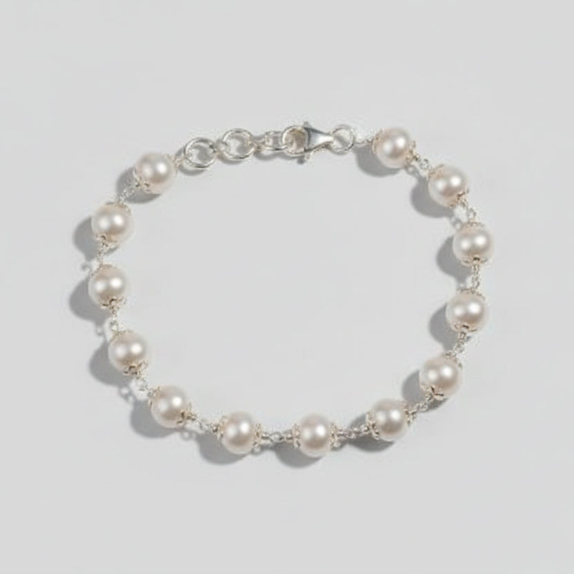 Pearl Bracelet with Silver Capping-7 mm