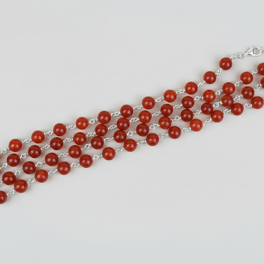 Red Carnelian 925 Silver Wire Mala-6 mm