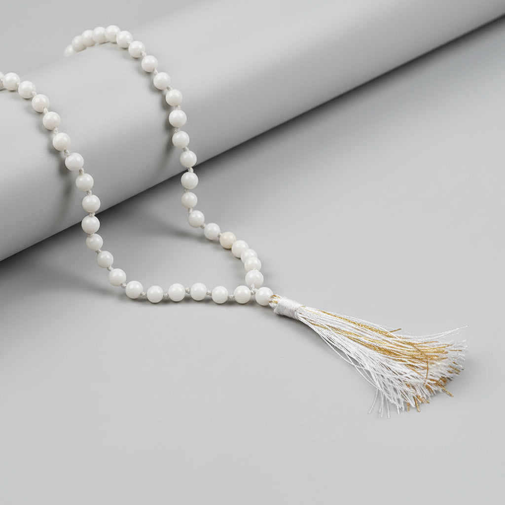 White Coral Knotted Mala-5 mm