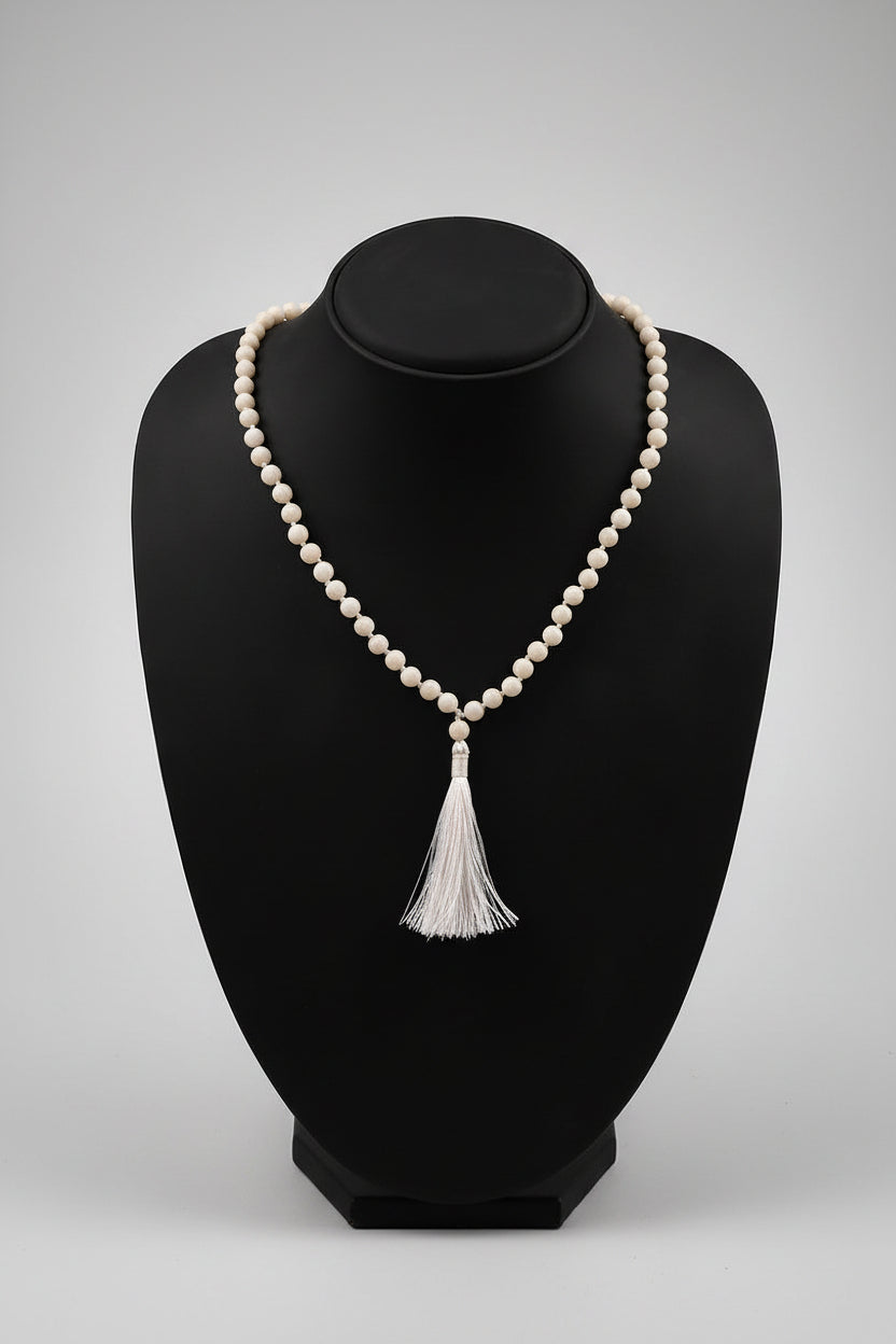 White Coral Knotted Mala-6 mm