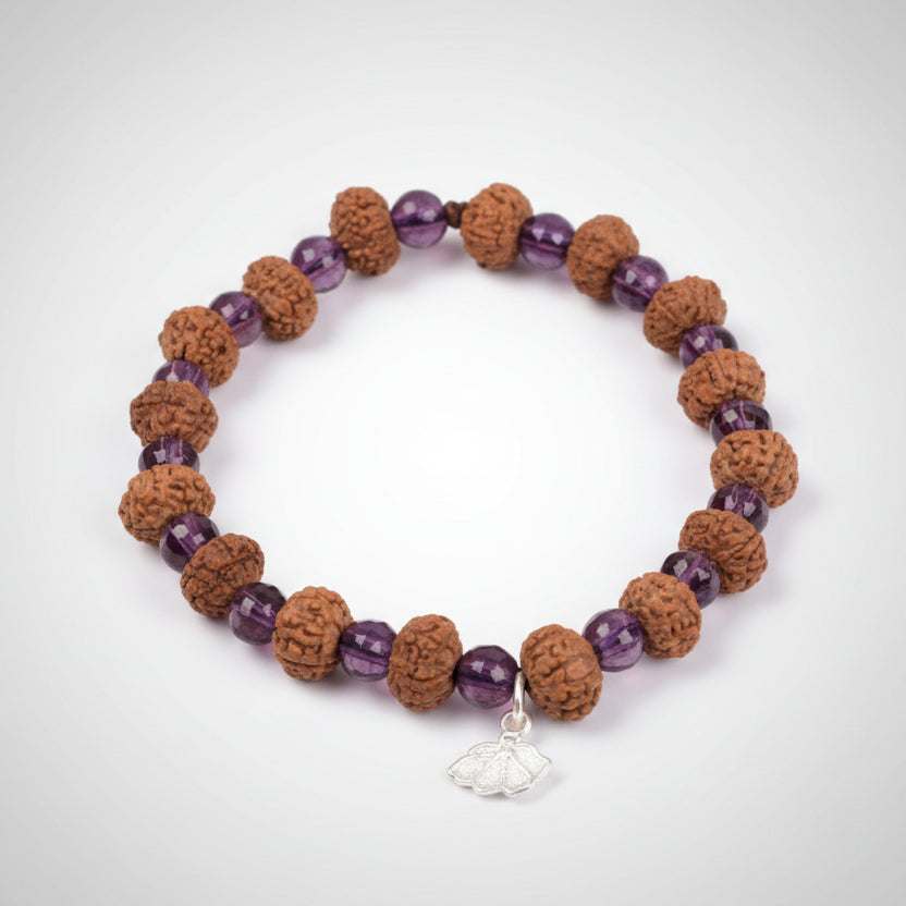 9 Mukhi Durga Bracelet from Java with Amethyst Beads
