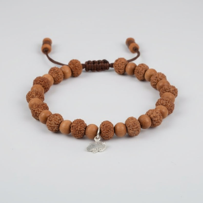 9 Mukhi Durga Bracelet from Java with Sandalwood Beads
