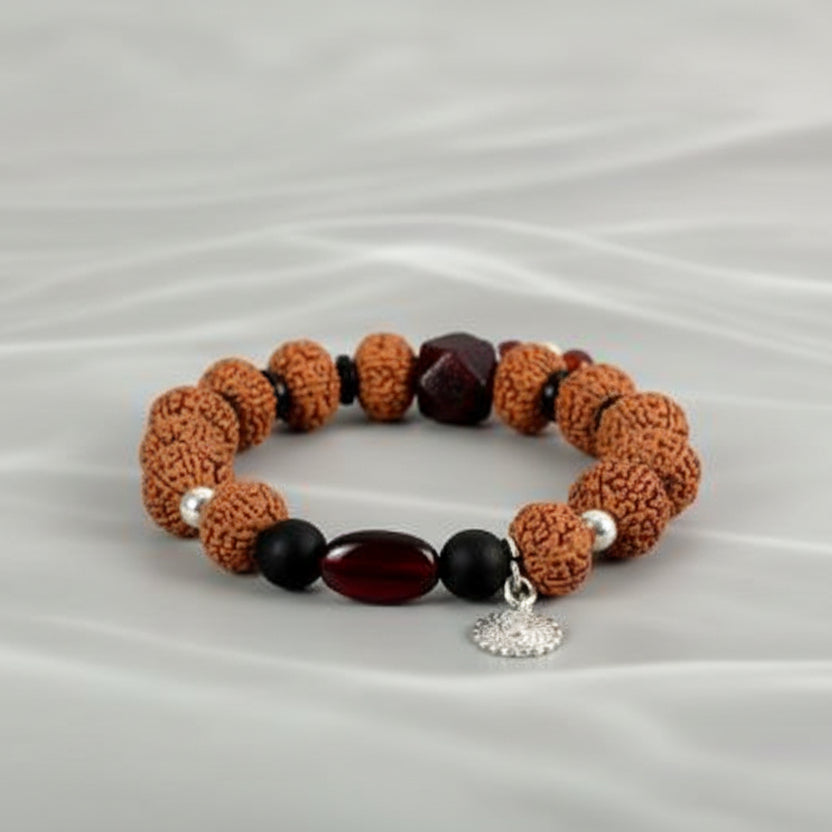 9 Mukhi Rudraksha with Gomed and Black Ebony Bracelet