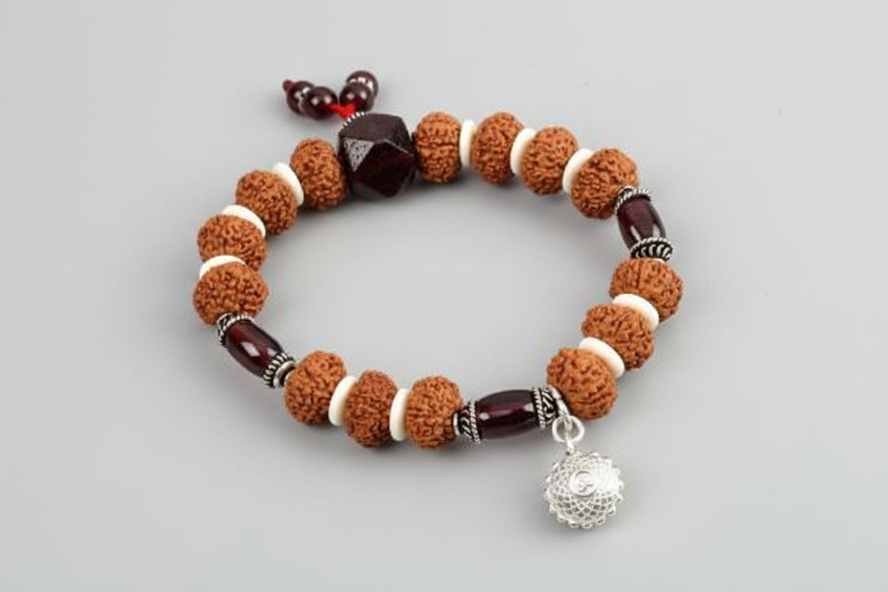 9 Mukhi Rudraksha with Gomed Bracelet