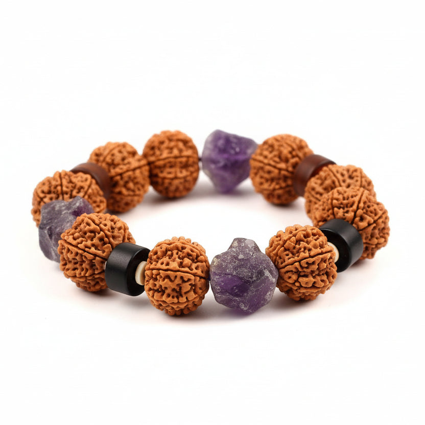 9 Mukhi and Amethyst Gemstone Bracelet