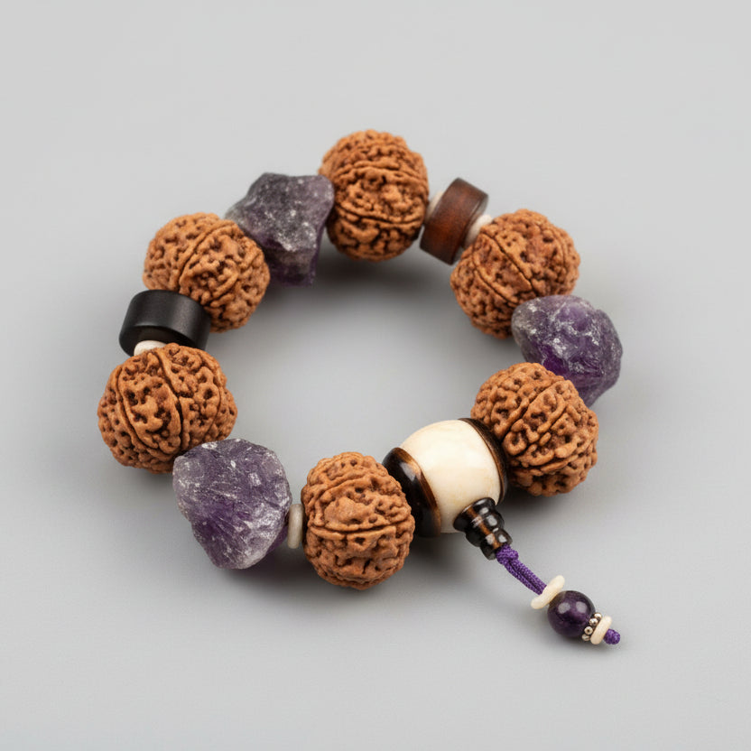 9 Mukhi and Amethyst Gemstone Bracelet