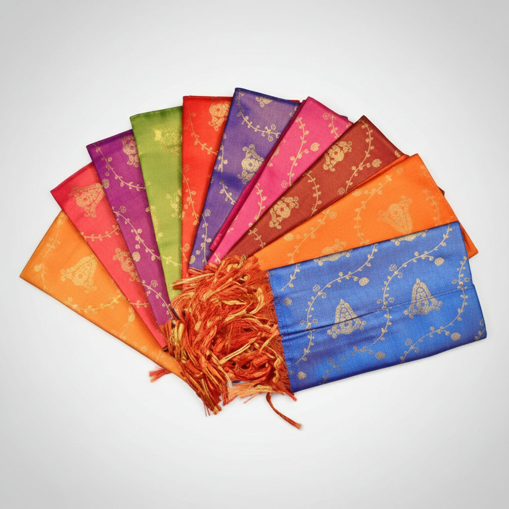 Shanku Chakra Namam Silk PUJA Shawl-Dark Pink