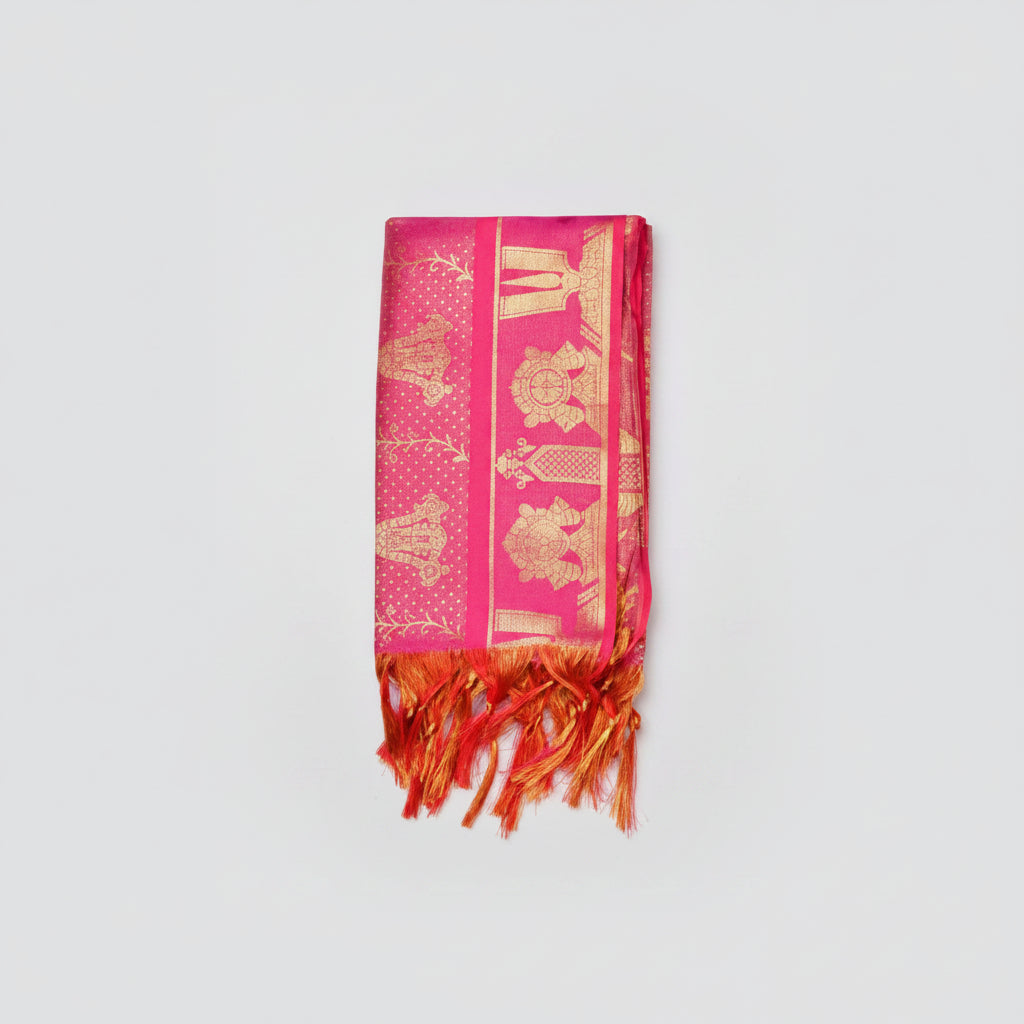 Shanku Chakra Namam Silk PUJA Shawl-Orange