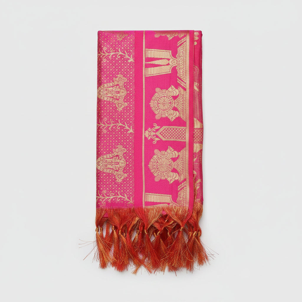 Shanku Chakra Namam Silk PUJA Shawl-Yellow