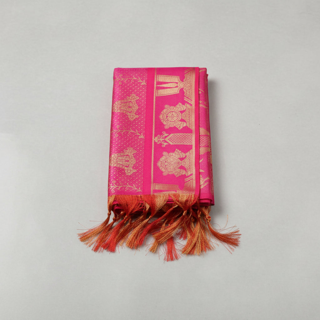 Shanku Chakra Namam Silk PUJA Shawl-Red