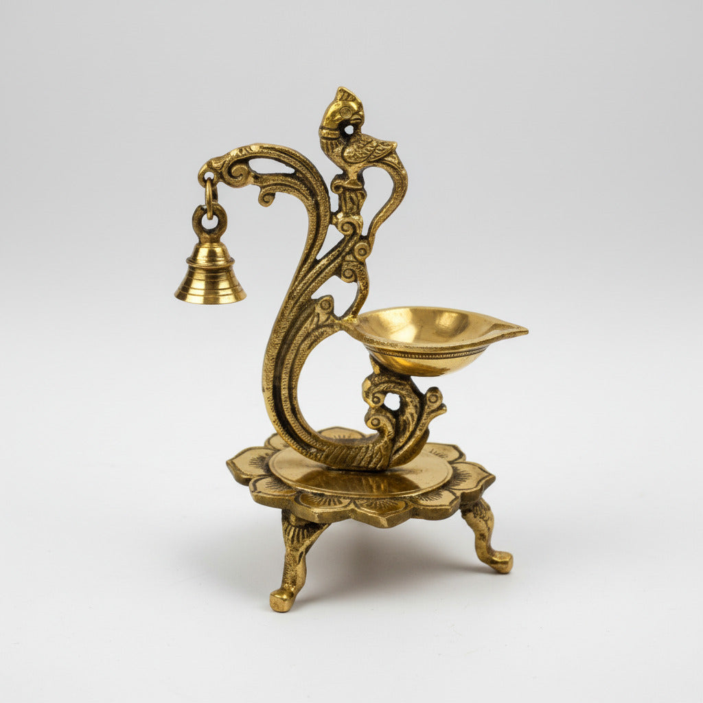 Peacock Bell Diya In Brass