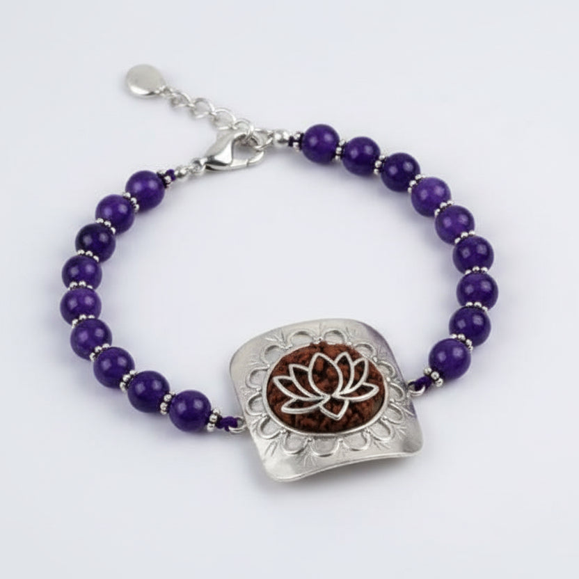 9 mukhi Rudraksha and Amethyst beads Bracelet - III