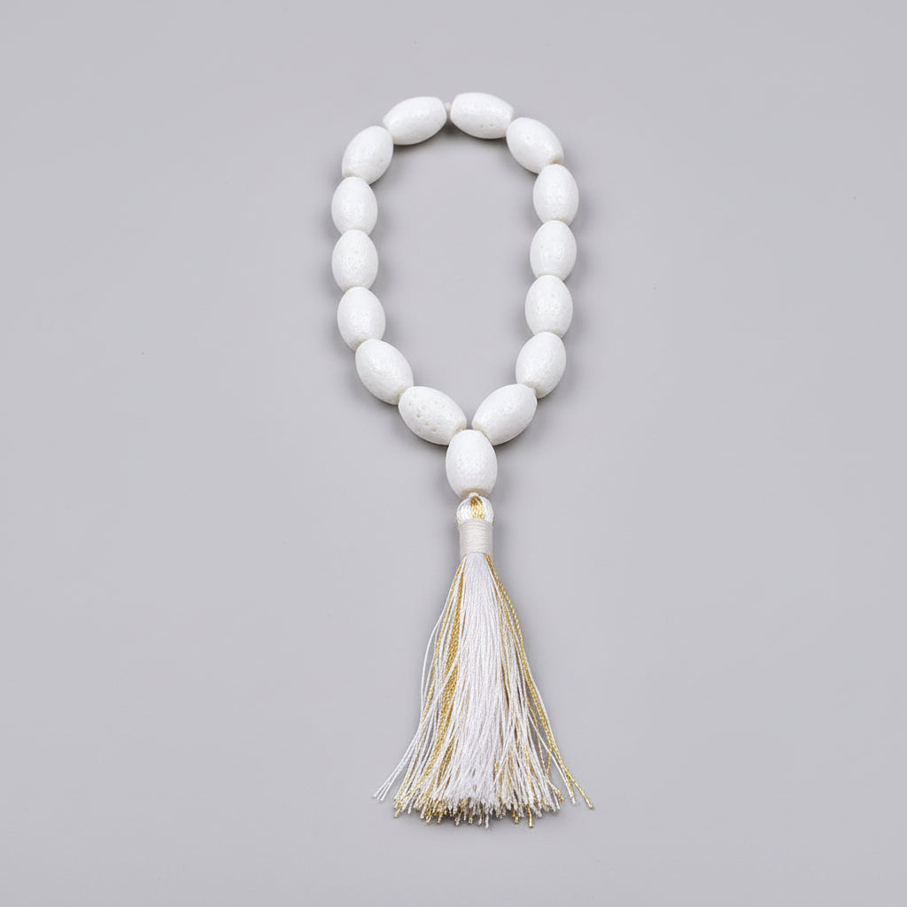 Natural White Coral Drum Shape Beads Mala