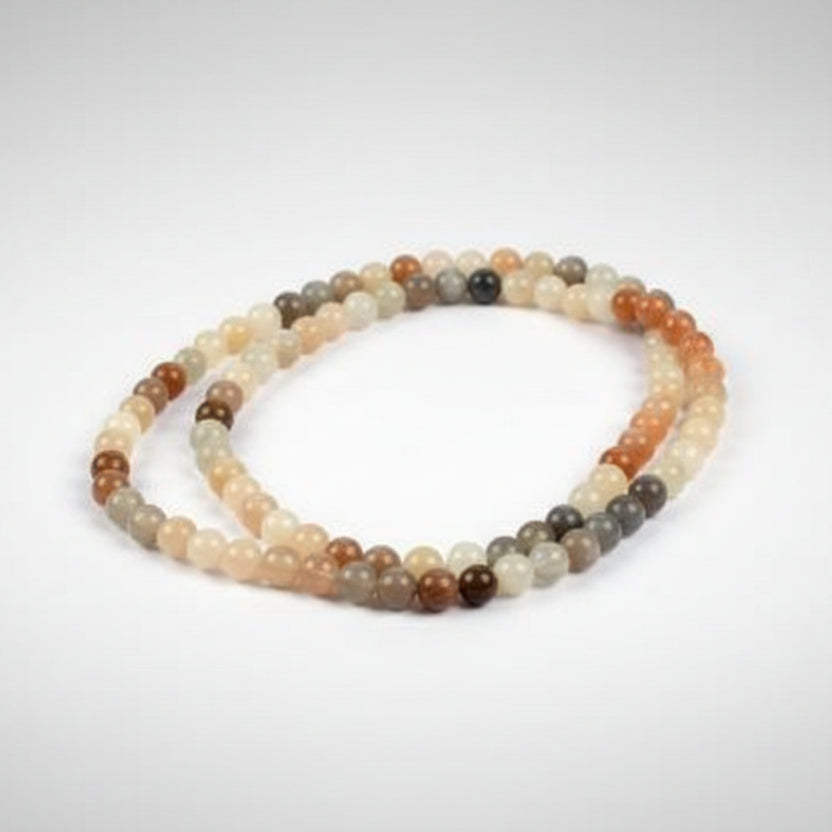 Multi Coloured Moonstone Round Mala-108+1 Beads (Size: 7 mm)