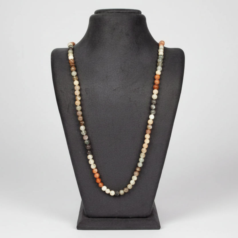 Multi Coloured Moonstone Round Mala-108 Beads (Size: 7 mm)