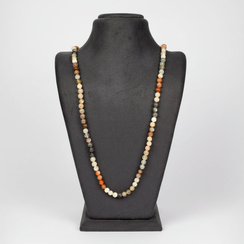 Multi Coloured Moonstone Round Mala-108+1 Beads (Size: 6 mm)