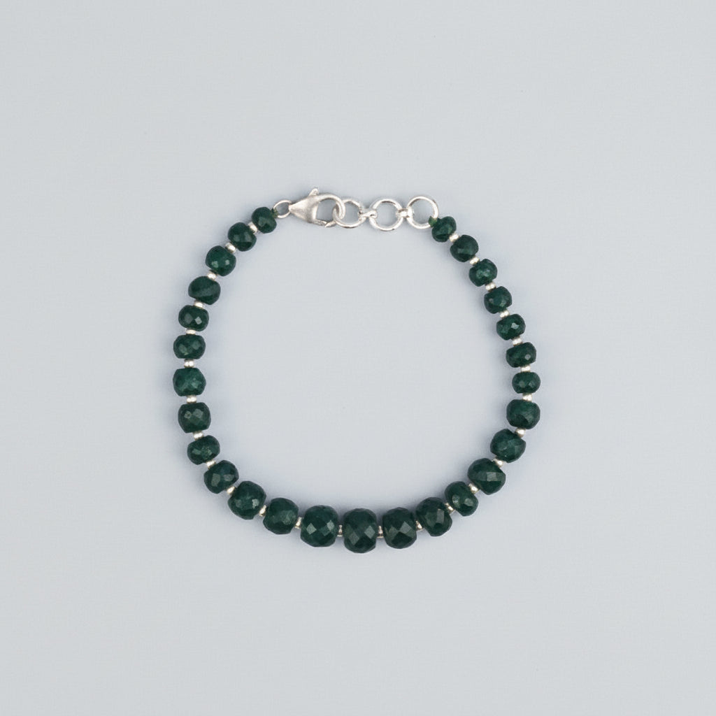 Emerald Button Shape Faceted 925 Silver Ball Bracelet-65.35 carats
