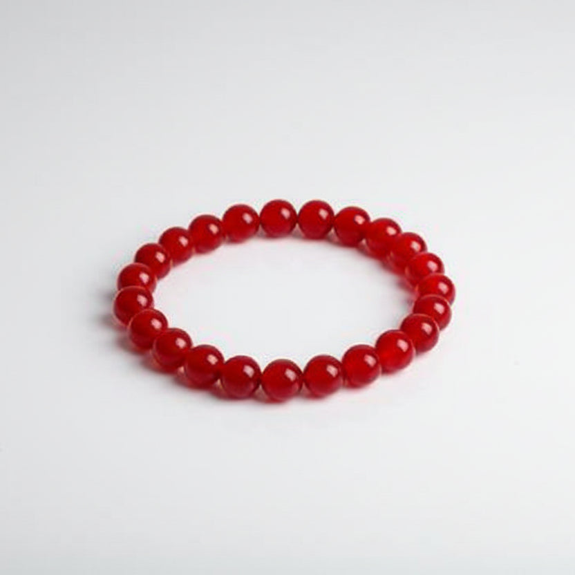 Red Agate Round Bead Bracelet-Elastic