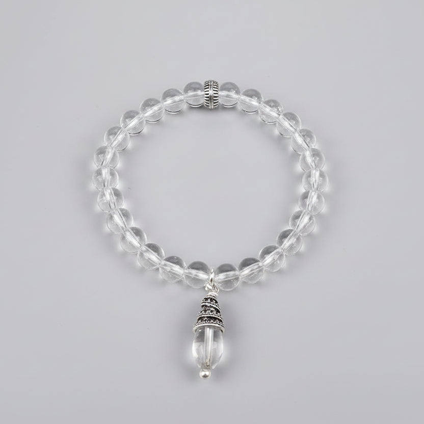 Round Sphatik Bracelet in Elastic with Trinklet-14 mm